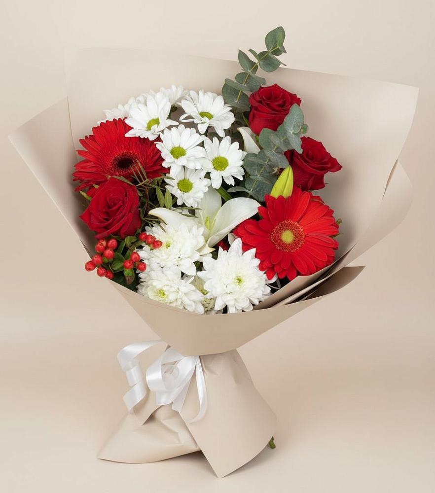 Букет цветов из: Розы, Хризантемы, Герберы и Лилии в Рагулях