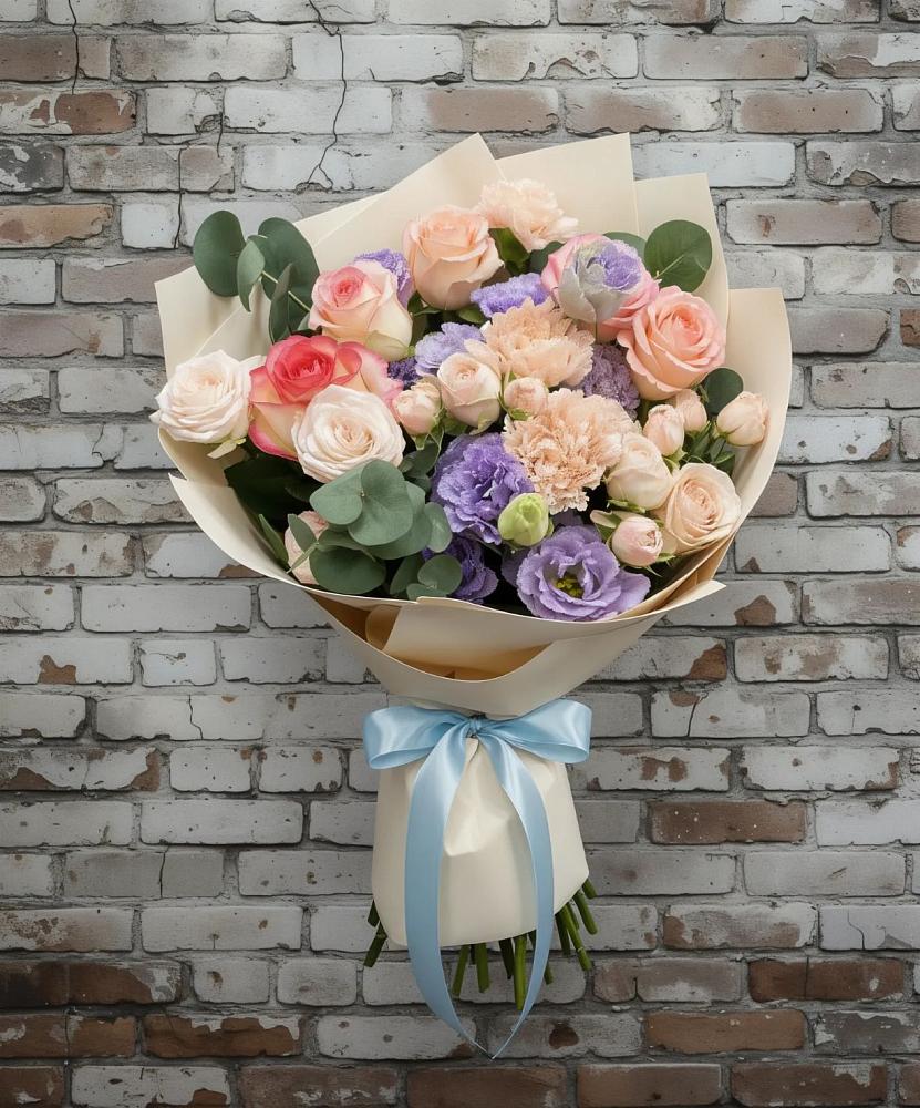 Букет цветов из: Розы, Лизиантусы и Гвоздики в Рагулях