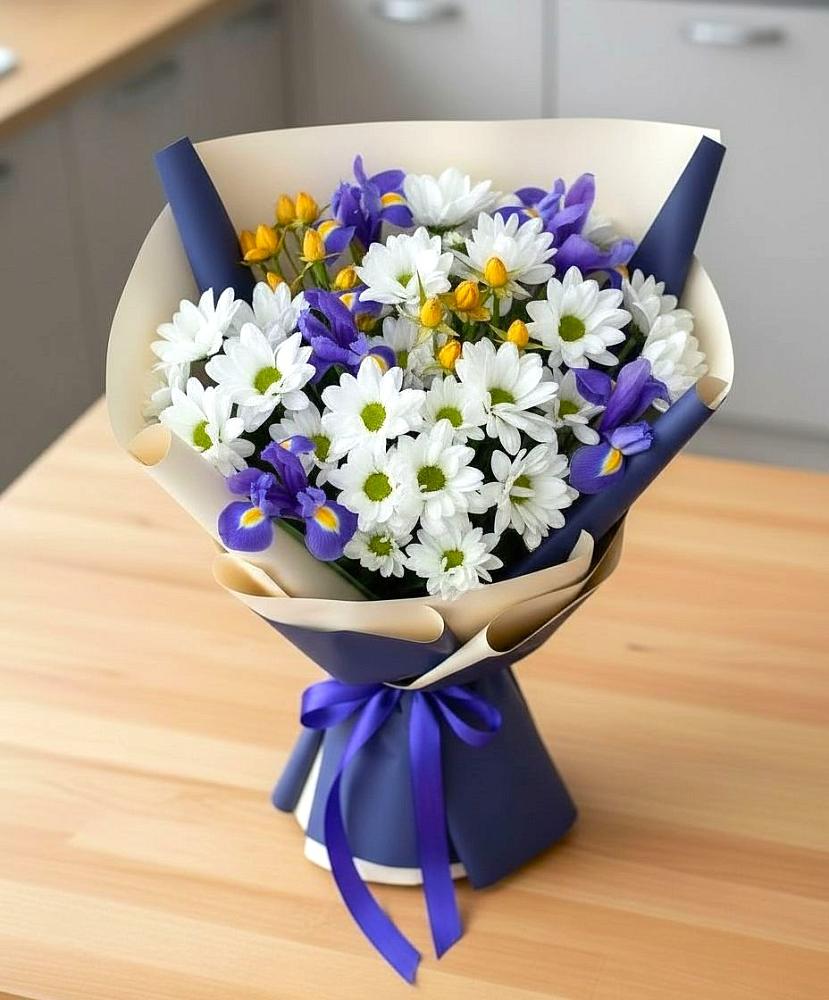 Букет цветов из: Розы, Ирисы и Хризантемы в Рагулях