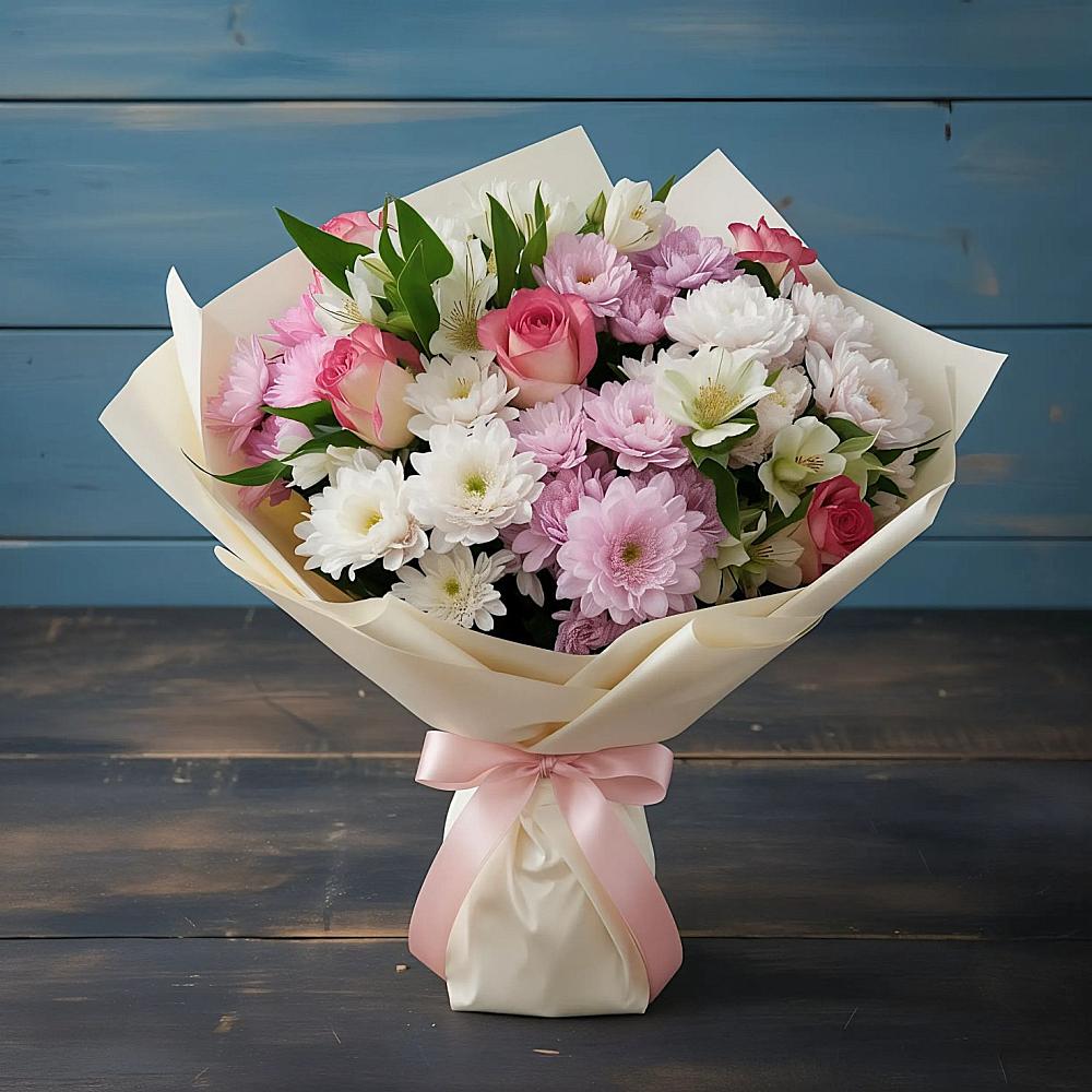 Букет цветов из: Хризантемы, Альстромерии и Розы в Рагулях